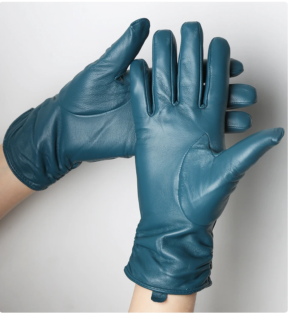 Classic Pleated Leather Gloves Women Color Real Leather Gloves Women Sheepskin Genuine Leather Winter Gloves Women-2081