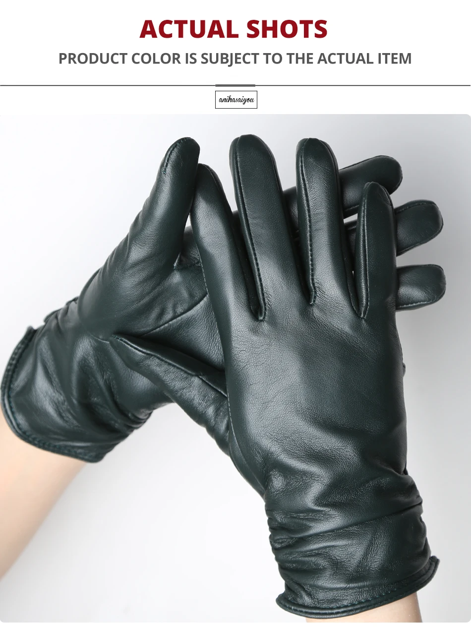 Classic Pleated Leather Gloves Women Color Real Leather Gloves Women Sheepskin Genuine Leather Winter Gloves Women-2081