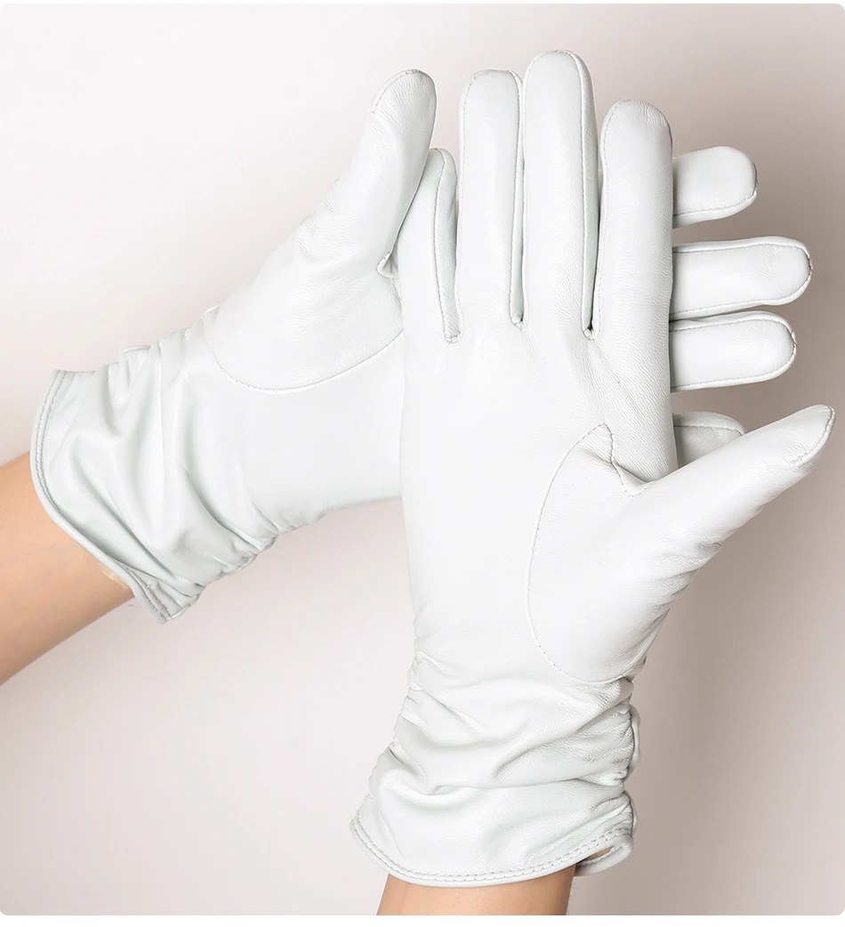 Classic Pleated Leather Gloves Women Color Real Leather Gloves Women Sheepskin Genuine Leather Winter Gloves Women-2081