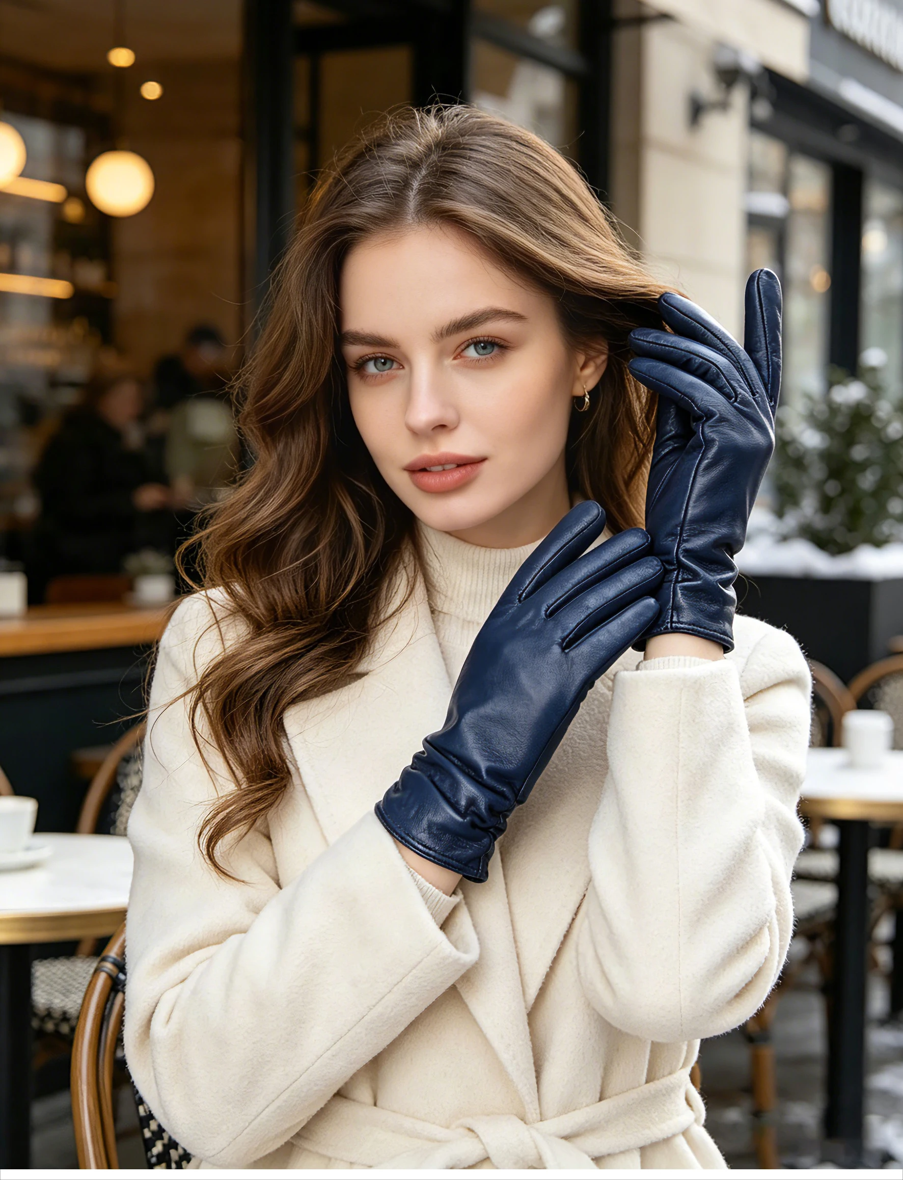 Classic Pleated Leather Gloves Women Color Real Leather Gloves Women Sheepskin Genuine Leather Winter Gloves Women-2081