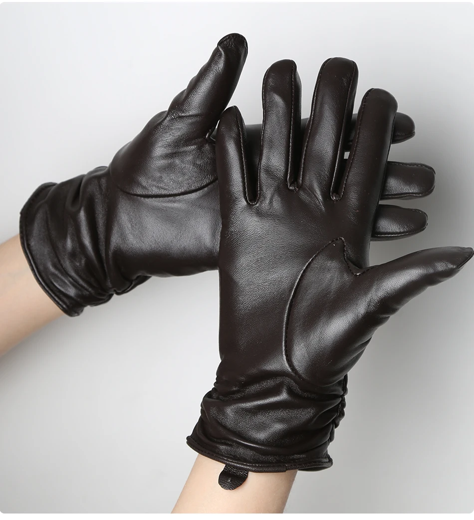 Classic Pleated Leather Gloves Women Color Real Leather Gloves Women Sheepskin Genuine Leather Winter Gloves Women-2081