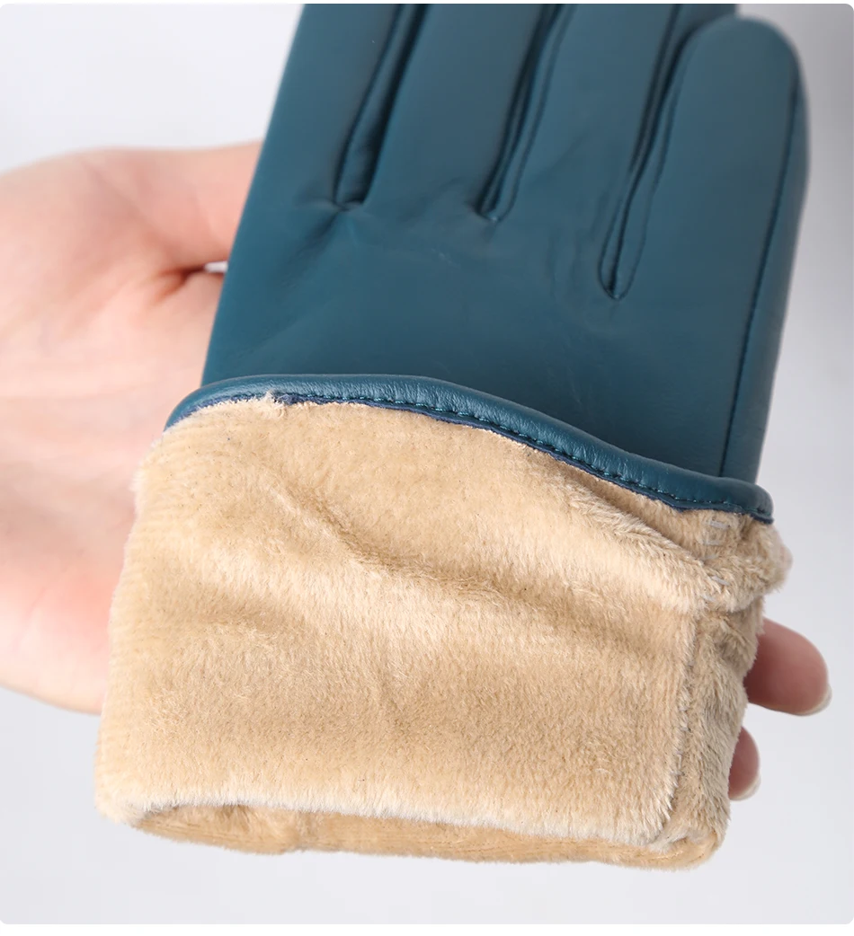 Classic Pleated Leather Gloves Women Color Real Leather Gloves Women Sheepskin Genuine Leather Winter Gloves Women-2081