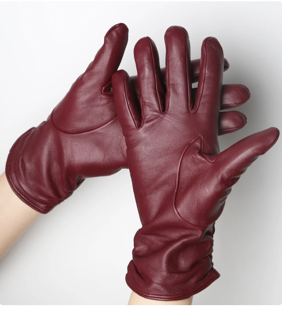 Classic Pleated Leather Gloves Women Color Real Leather Gloves Women Sheepskin Genuine Leather Winter Gloves Women-2081