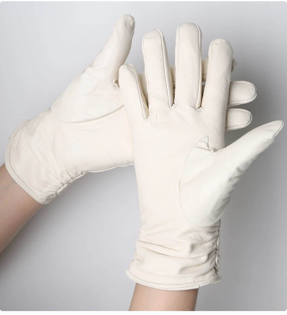 Classic Pleated Leather Gloves Women Color Real Leather Gloves Women Sheepskin Genuine Leather Winter Gloves Women-2081