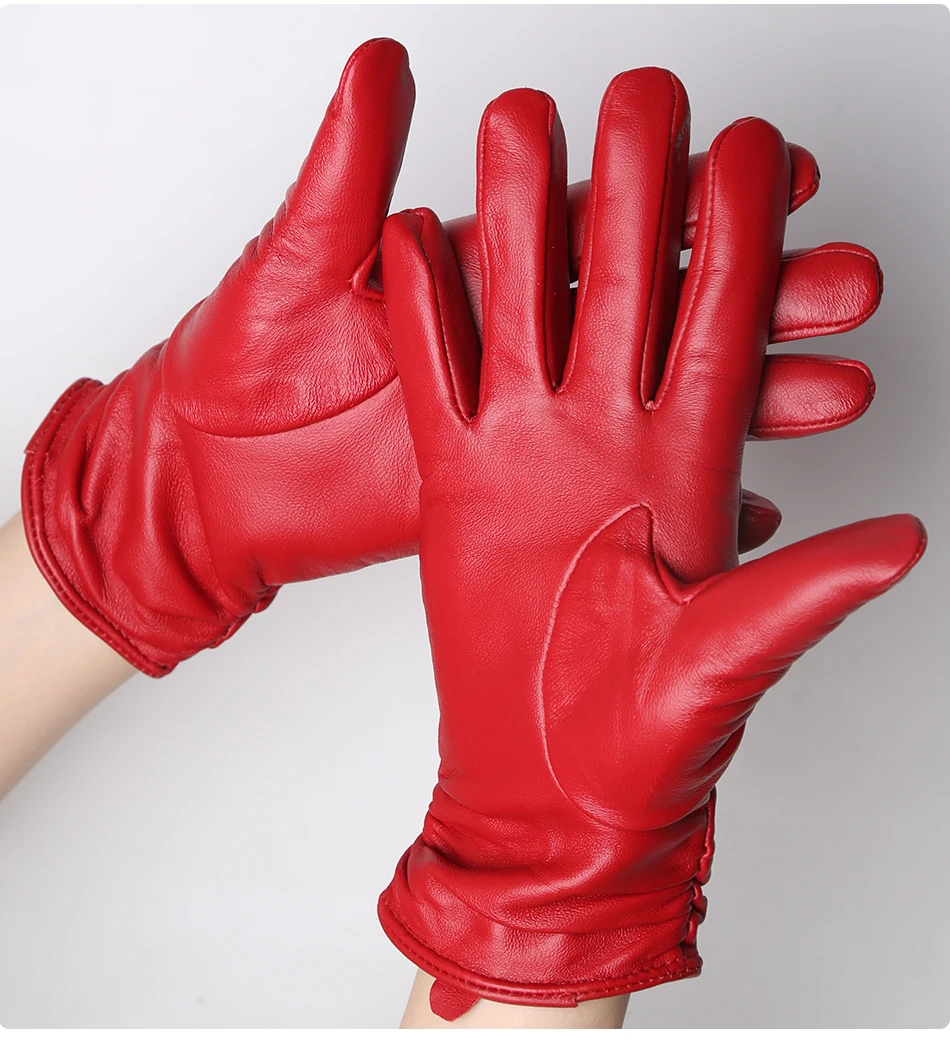 Classic Pleated Leather Gloves Women Color Real Leather Gloves Women Sheepskin Genuine Leather Winter Gloves Women-2081