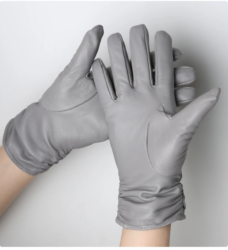 Classic Pleated Leather Gloves Women Color Real Leather Gloves Women Sheepskin Genuine Leather Winter Gloves Women-2081