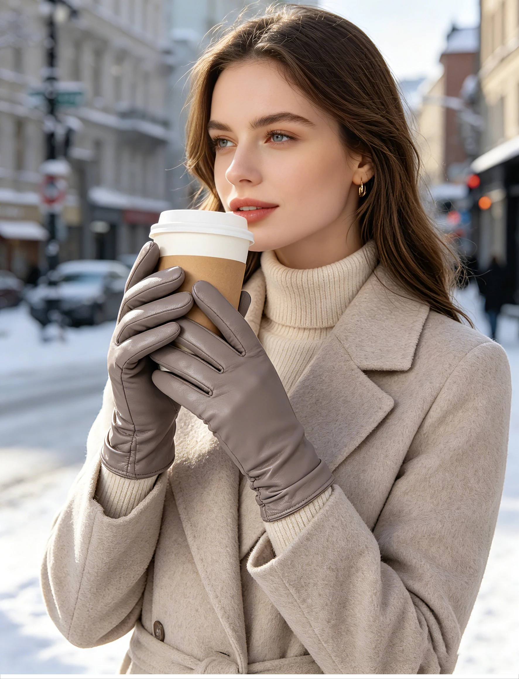 Classic Pleated Leather Gloves Women Color Real Leather Gloves Women Sheepskin Genuine Leather Winter Gloves Women-2081