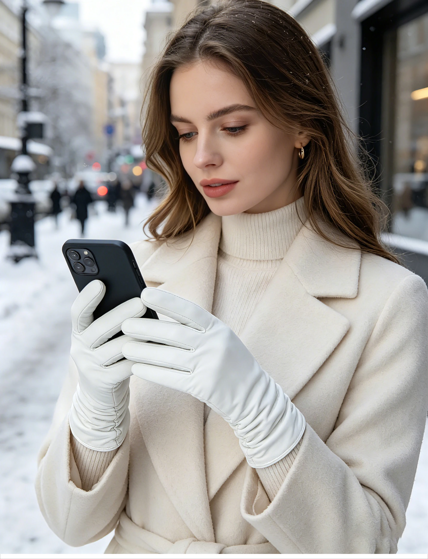 Classic Pleated Leather Gloves Women Color Real Leather Gloves Women Sheepskin Genuine Leather Winter Gloves Women-2081