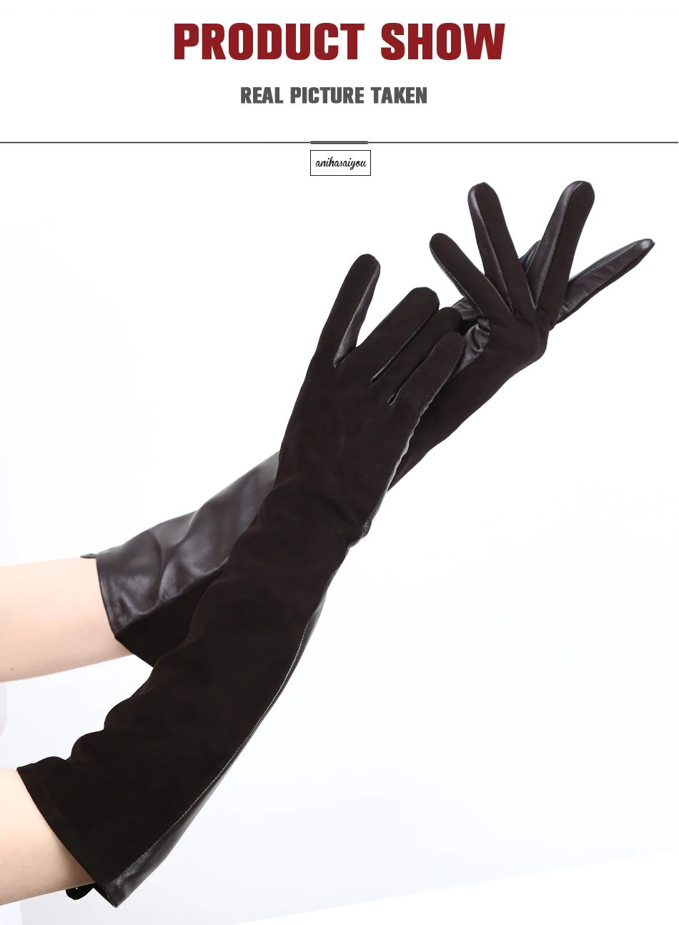 Sheepskin color women's gloves,genuine suede 50% women's leather gloves,Keep warm winter women's long gloves - 2014