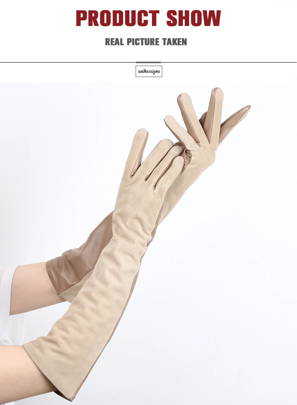 Sheepskin color women's gloves,genuine suede 50% women's leather gloves,Keep warm winter women's long gloves - 2014