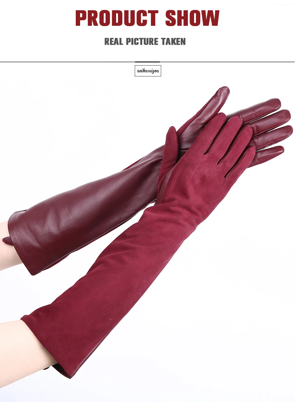 Sheepskin color women's gloves,genuine suede 50% women's leather gloves,Keep warm winter women's long gloves - 2014