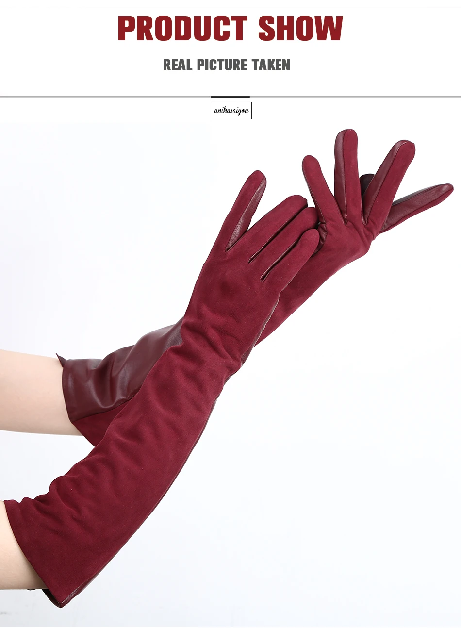 Sheepskin color women's gloves,genuine suede 50% women's leather gloves,Keep warm winter women's long gloves - 2014