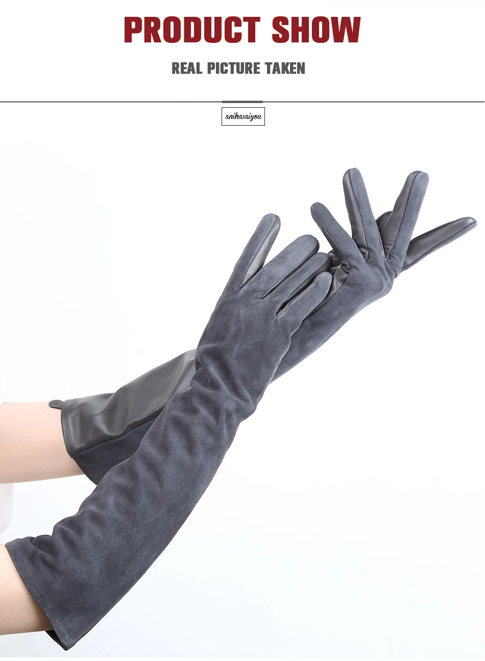 Sheepskin color women's gloves,genuine suede 50% women's leather gloves,Keep warm winter women's long gloves - 2014