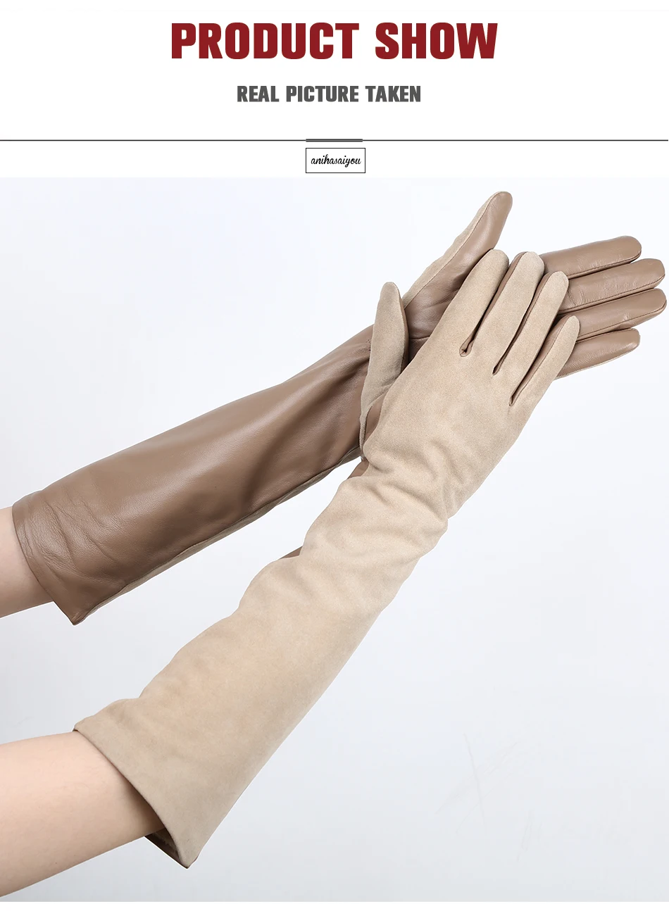 Sheepskin color women's gloves,genuine suede 50% women's leather gloves,Keep warm winter women's long gloves - 2014