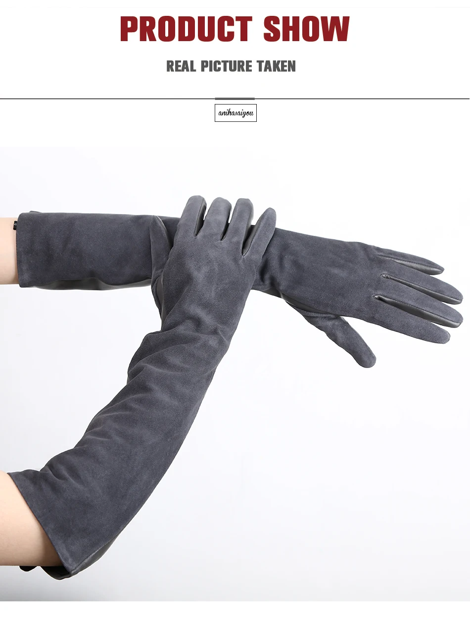 Sheepskin color women's gloves,genuine suede 50% women's leather gloves,Keep warm winter women's long gloves - 2014
