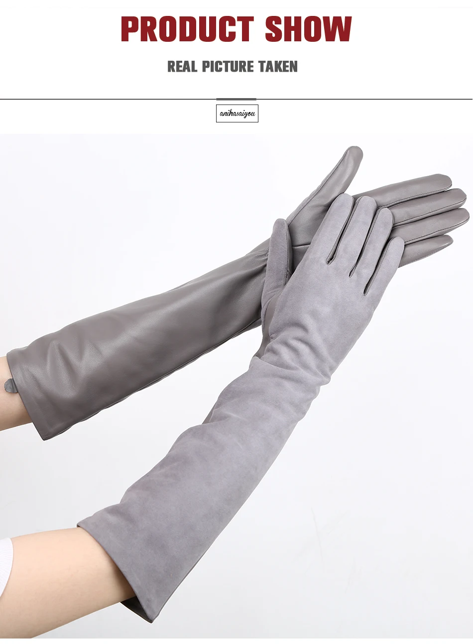 Sheepskin color women's gloves,genuine suede 50% women's leather gloves,Keep warm winter women's long gloves - 2014