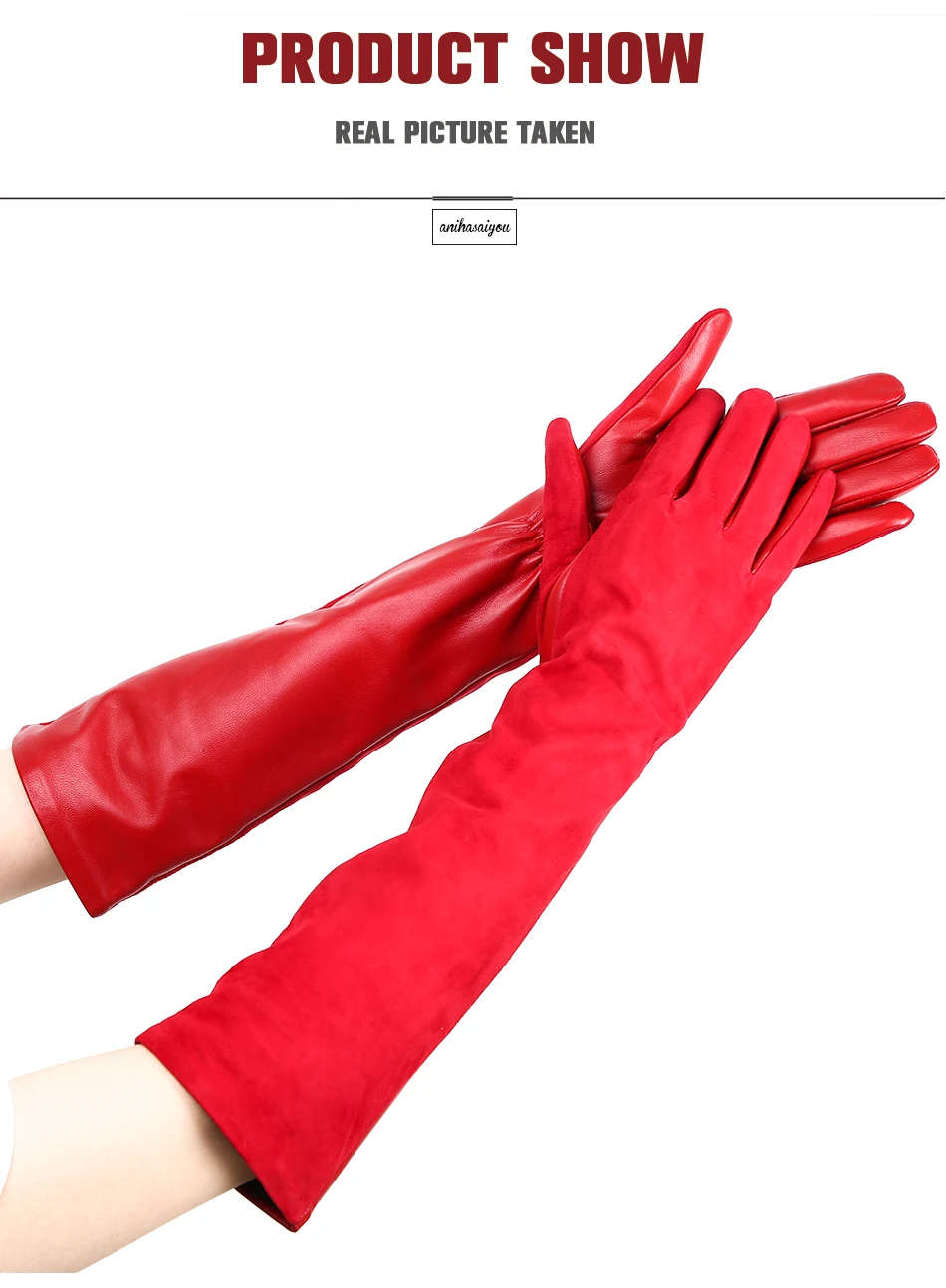 Sheepskin color women's gloves,genuine suede 50% women's leather gloves,Keep warm winter women's long gloves - 2014