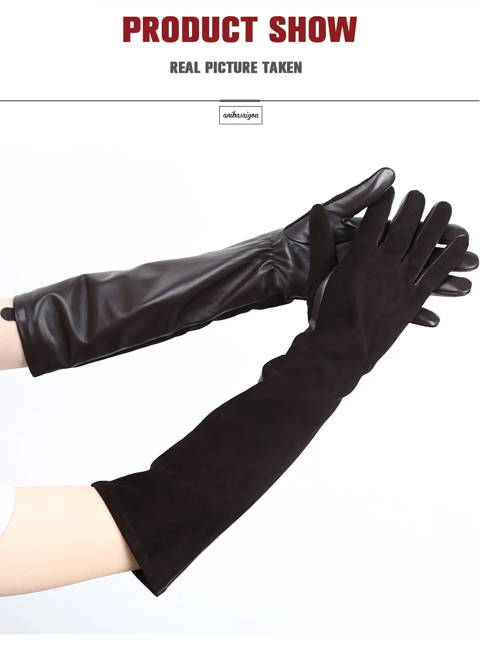 Sheepskin color women's gloves,genuine suede 50% women's leather gloves,Keep warm winter women's long gloves - 2014