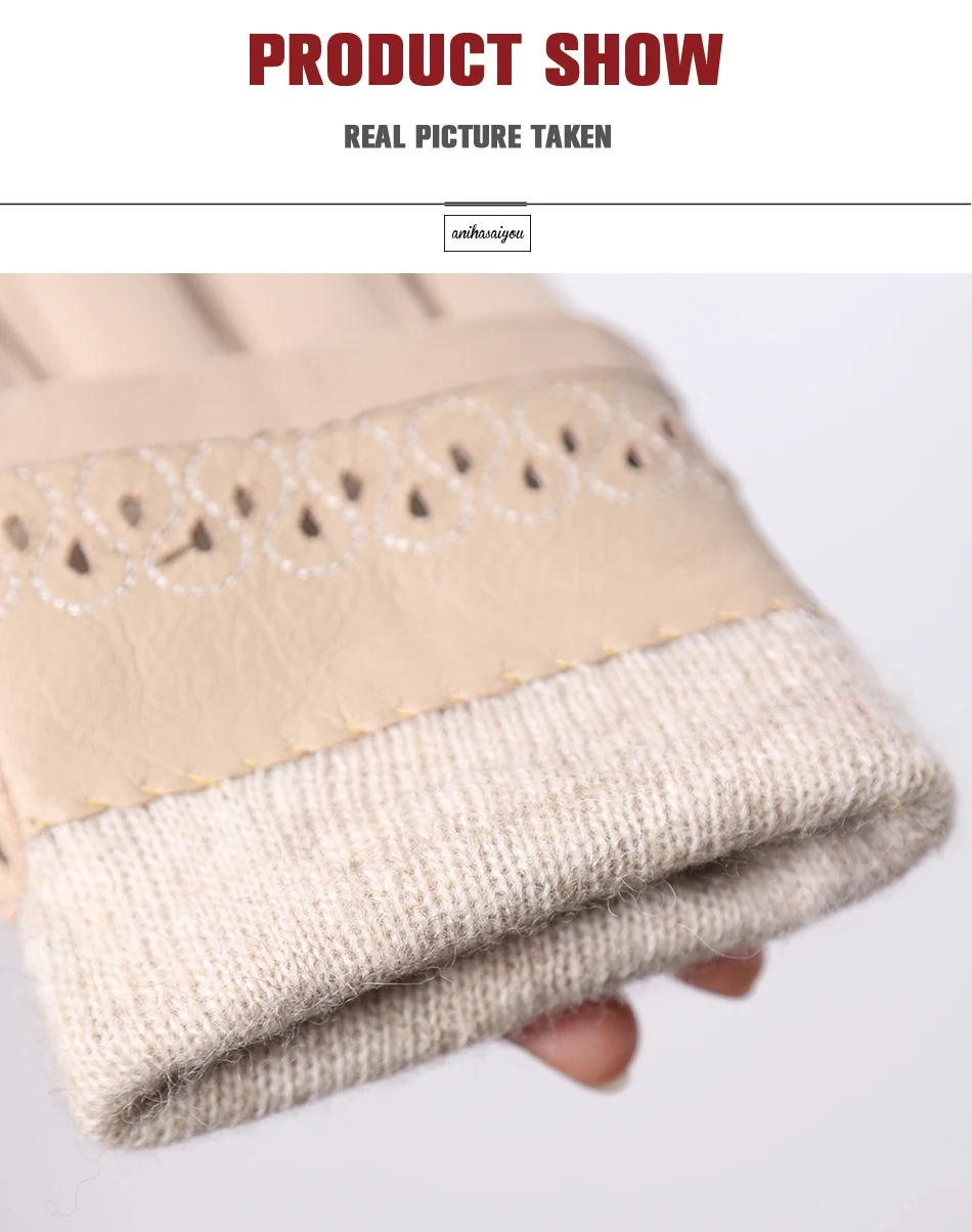 New Sheepskin Winter Gloves Warm Plus Velvet Short Thin Driving Women's Gloves Color Embroidery Design Leather Gloves-2229