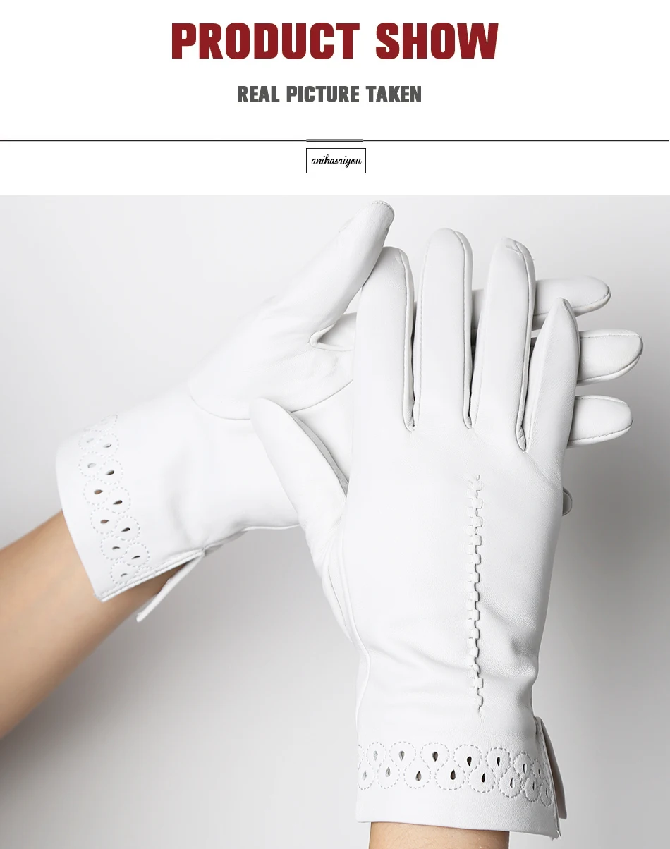 New Sheepskin Winter Gloves Warm Plus Velvet Short Thin Driving Women's Gloves Color Embroidery Design Leather Gloves-2229