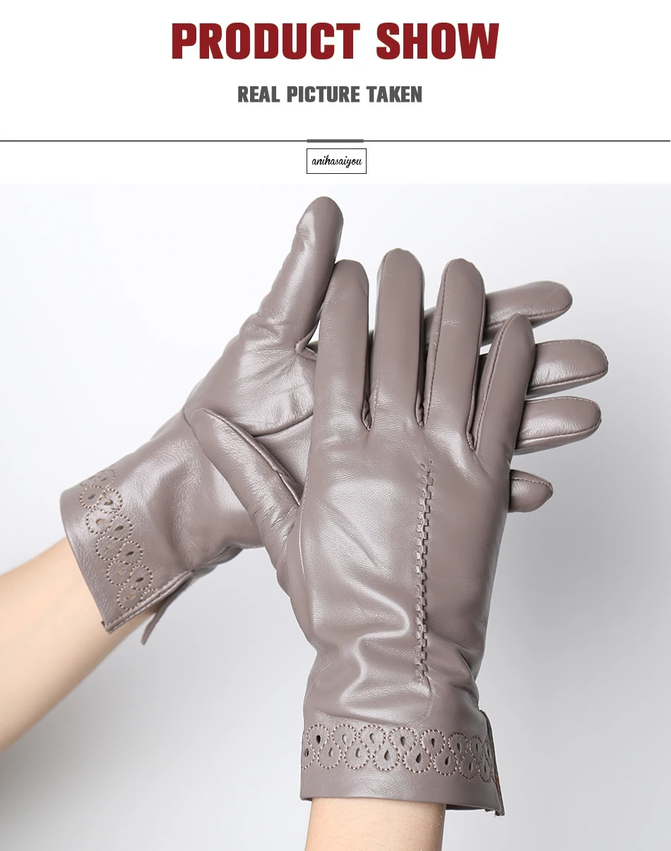 New Sheepskin Winter Gloves Warm Plus Velvet Short Thin Driving Women's Gloves Color Embroidery Design Leather Gloves-2229