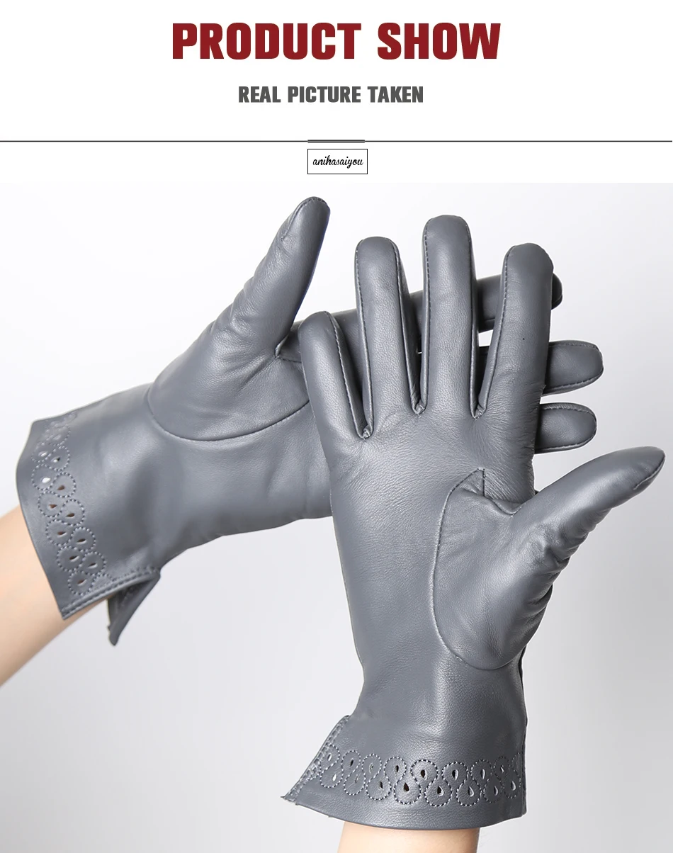 New Sheepskin Winter Gloves Warm Plus Velvet Short Thin Driving Women's Gloves Color Embroidery Design Leather Gloves-2229