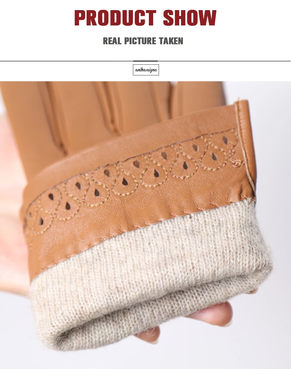 New Sheepskin Winter Gloves Warm Plus Velvet Short Thin Driving Women's Gloves Color Embroidery Design Leather Gloves-2229