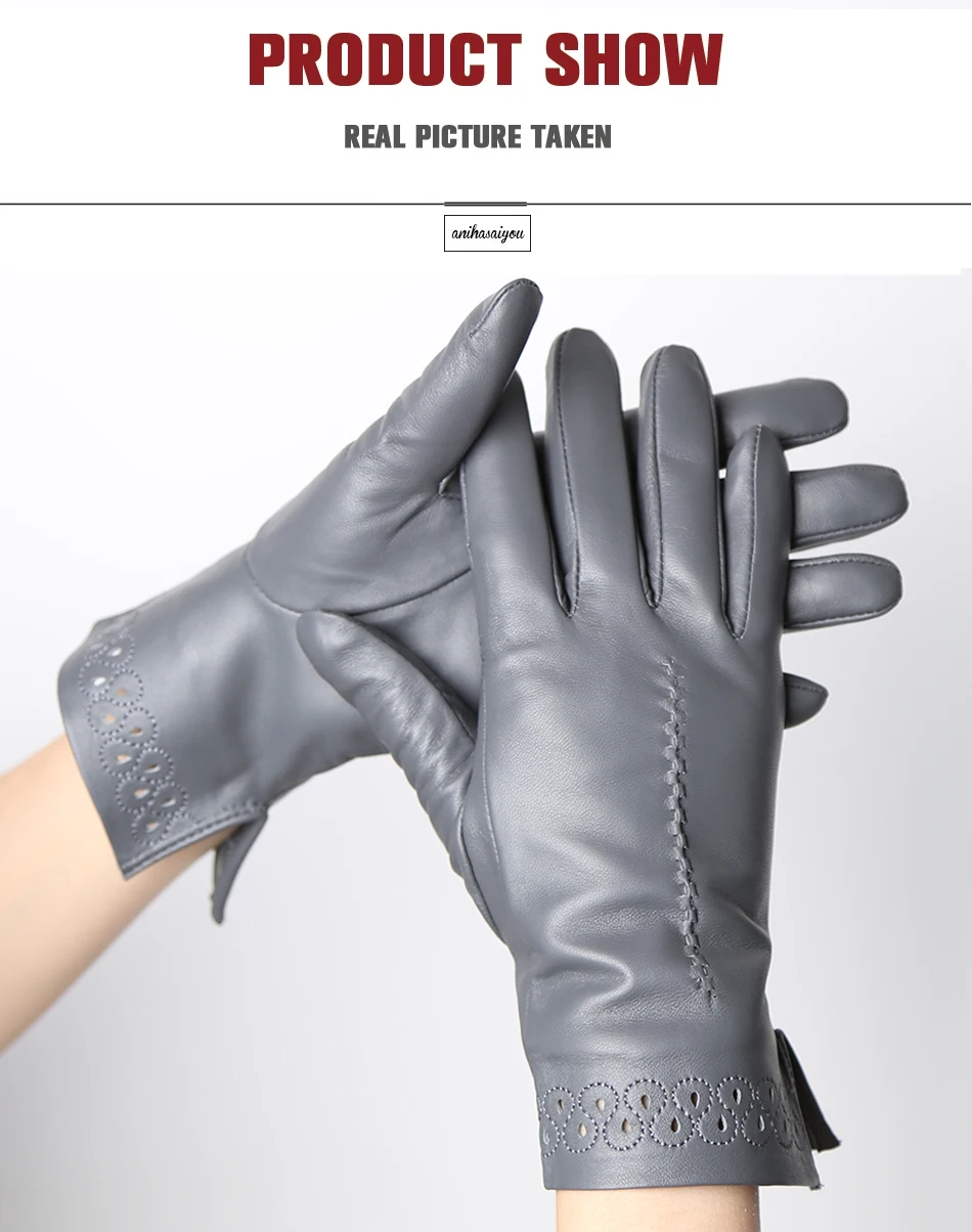 New Sheepskin Winter Gloves Warm Plus Velvet Short Thin Driving Women's Gloves Color Embroidery Design Leather Gloves-2229