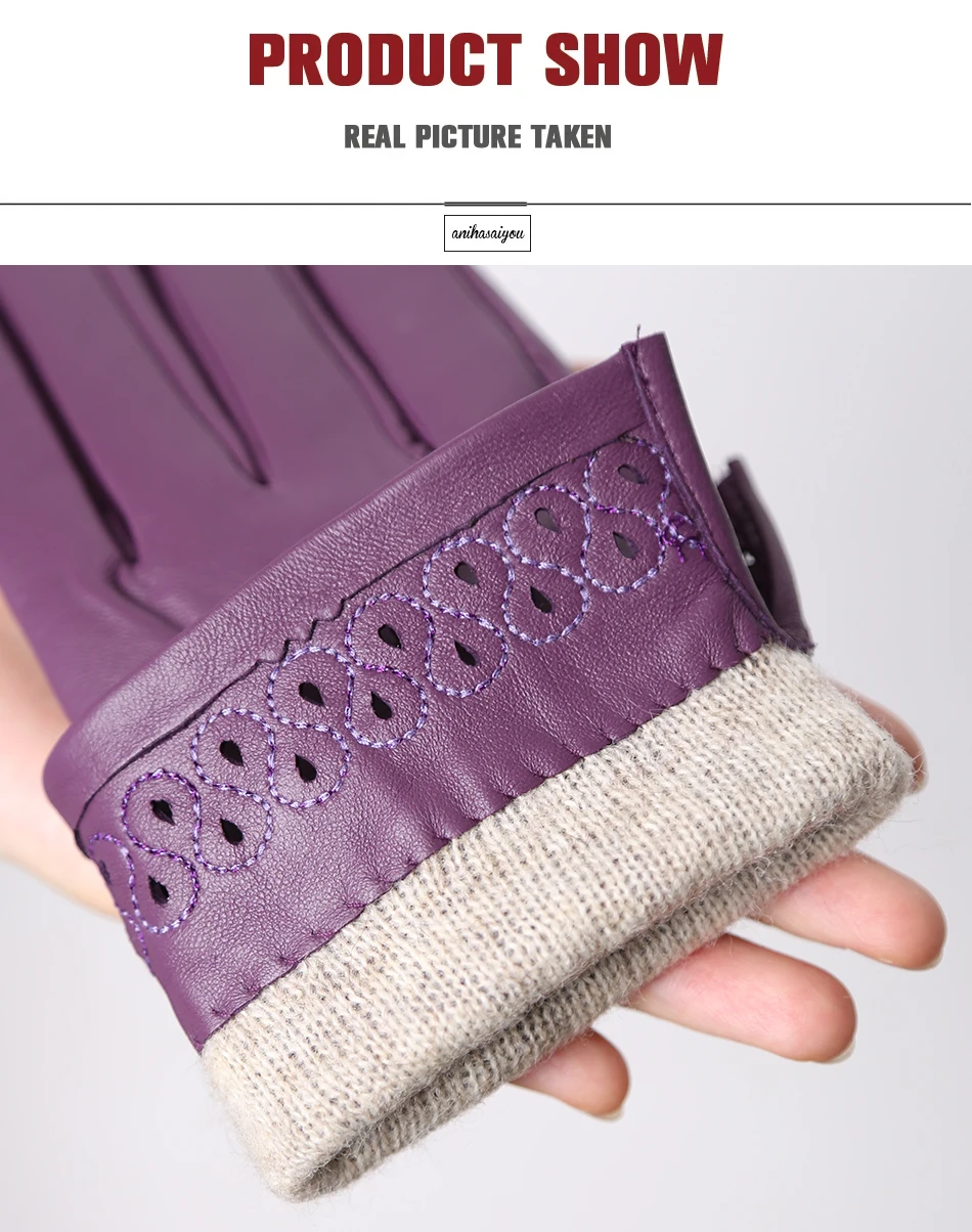 New Sheepskin Winter Gloves Warm Plus Velvet Short Thin Driving Women's Gloves Color Embroidery Design Leather Gloves-2229