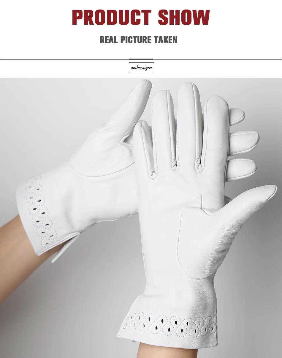 New Sheepskin Winter Gloves Warm Plus Velvet Short Thin Driving Women's Gloves Color Embroidery Design Leather Gloves-2229