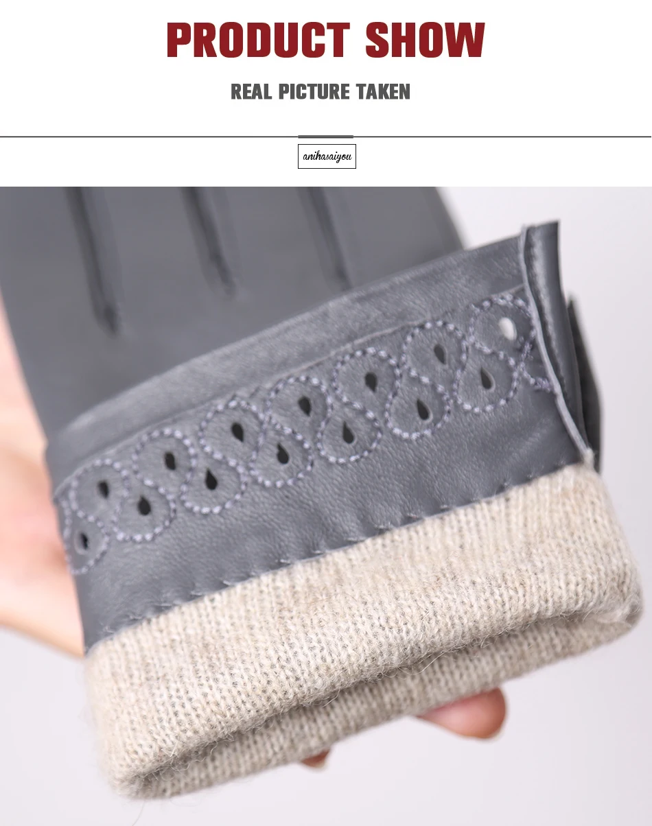 New Sheepskin Winter Gloves Warm Plus Velvet Short Thin Driving Women's Gloves Color Embroidery Design Leather Gloves-2229