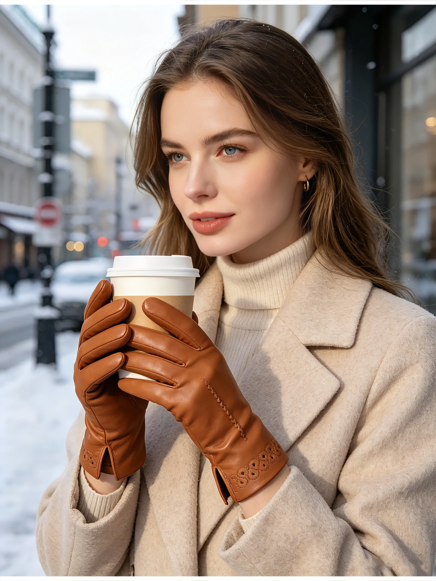 New Sheepskin Winter Gloves Warm Plus Velvet Short Thin Driving Women's Gloves Color Embroidery Design Leather Gloves-2229