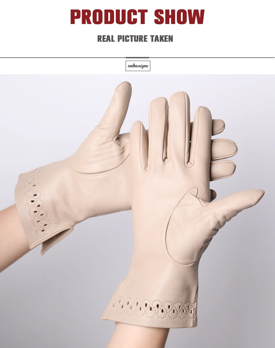 New Sheepskin Winter Gloves Warm Plus Velvet Short Thin Driving Women's Gloves Color Embroidery Design Leather Gloves-2229