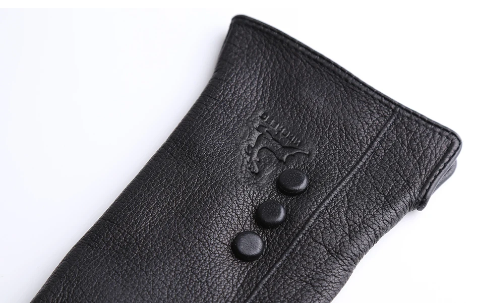 Fashion Simple Warm Women Leather Gloves, Real Leather Women's Winter Mittens, Black Buckskin Women Gloves - 2280