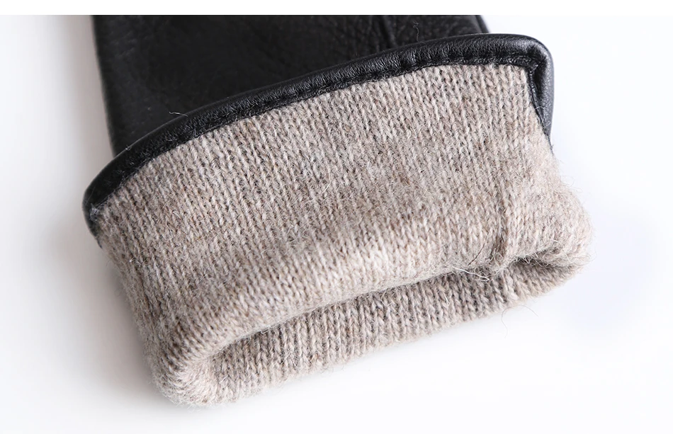 Fashion Simple Warm Women Leather Gloves, Real Leather Women's Winter Mittens, Black Buckskin Women Gloves - 2280