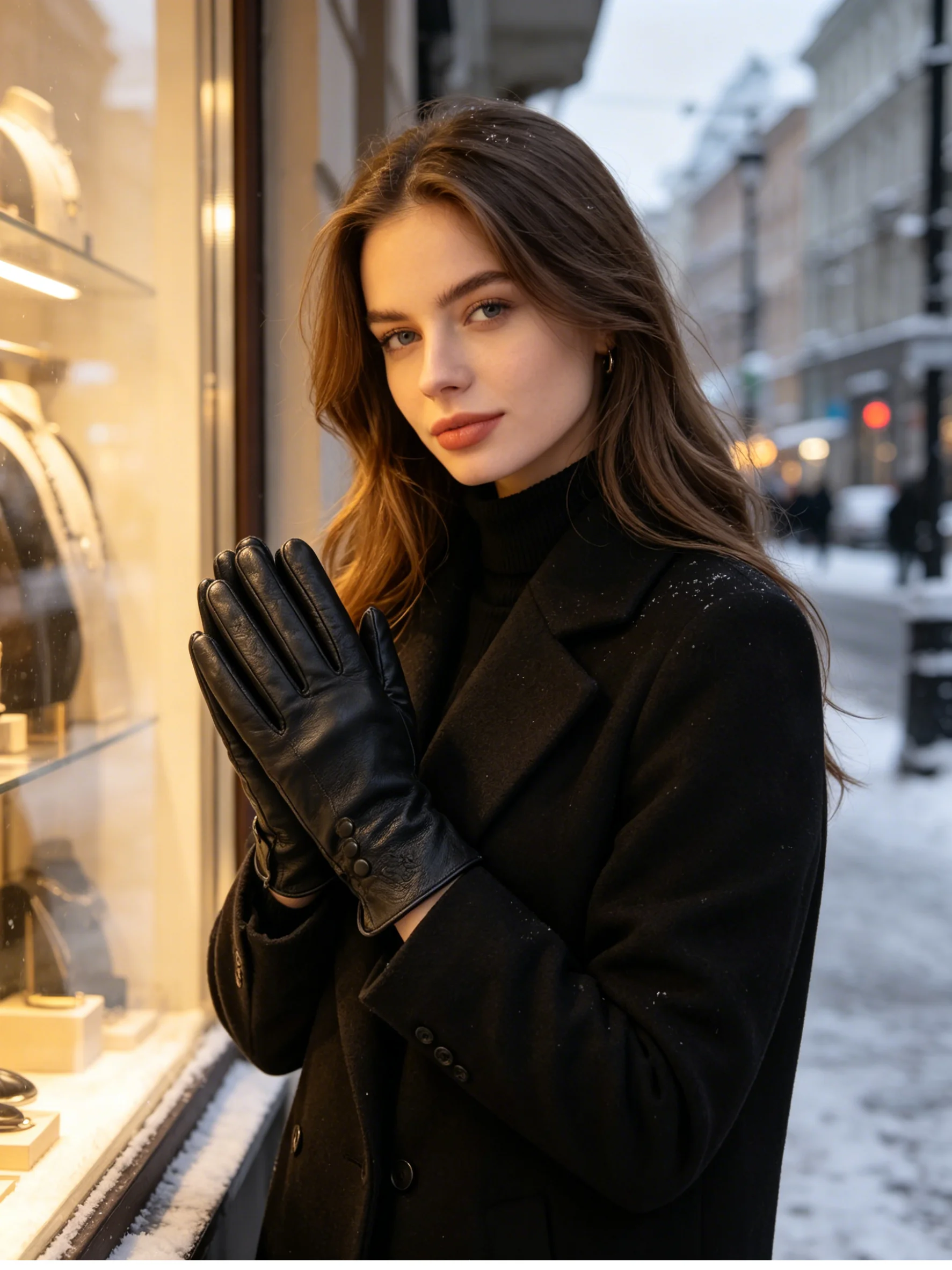 Fashion Simple Warm Women Leather Gloves, Real Leather Women's Winter Mittens, Black Buckskin Women Gloves - 2280