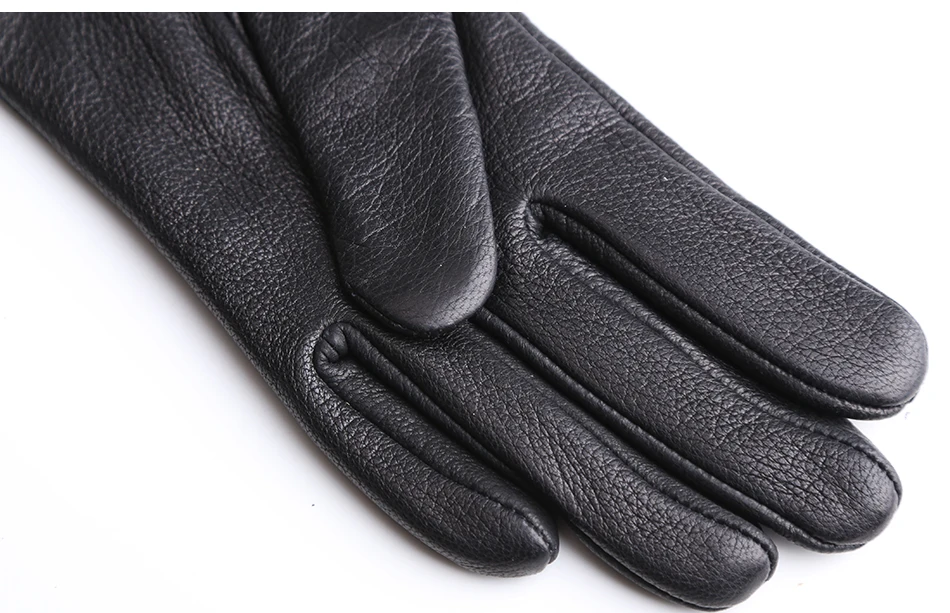 Fashion Simple Warm Women Leather Gloves, Real Leather Women's Winter Mittens, Black Buckskin Women Gloves - 2280