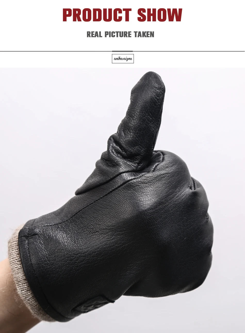 New Winter Man Sheepskin Men's Winter Gloves, Warm Soft Winter Leather Gloves Men, Black Warm Lining Mens Leather Gloves-8011A