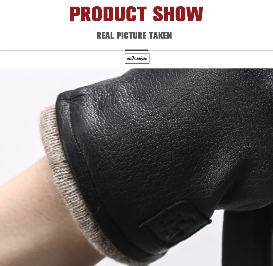New Winter Man Sheepskin Men's Winter Gloves, Warm Soft Winter Leather Gloves Men, Black Warm Lining Mens Leather Gloves-8011A