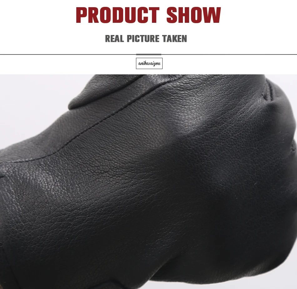 New Winter Man Sheepskin Men's Winter Gloves, Warm Soft Winter Leather Gloves Men, Black Warm Lining Mens Leather Gloves-8011A