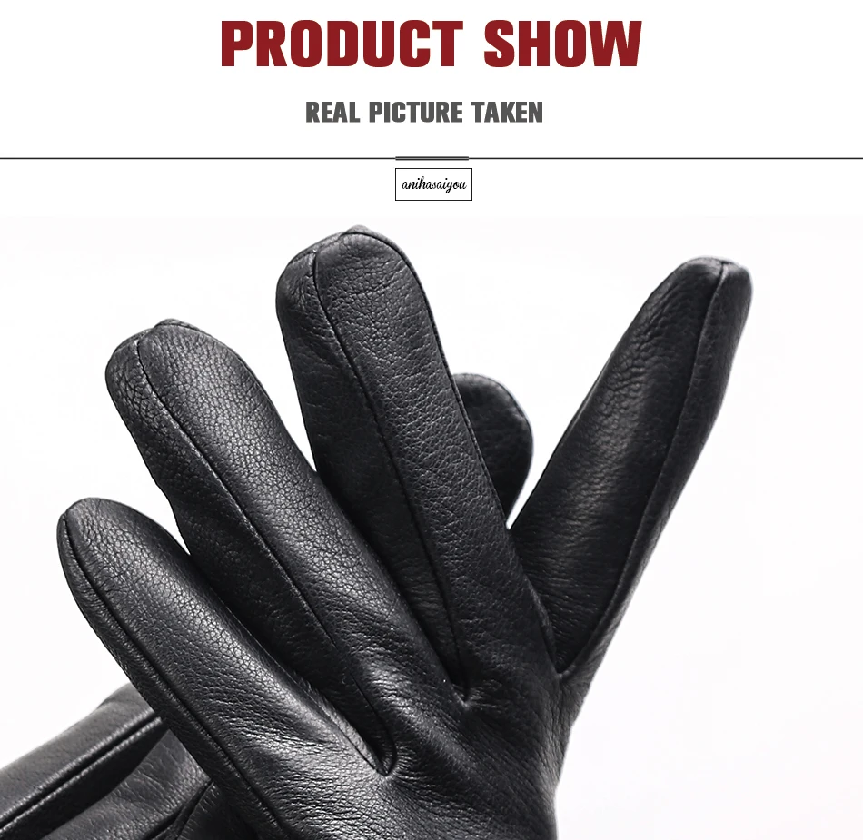 New Winter Man Sheepskin Men's Winter Gloves, Warm Soft Winter Leather Gloves Men, Black Warm Lining Mens Leather Gloves-8011A