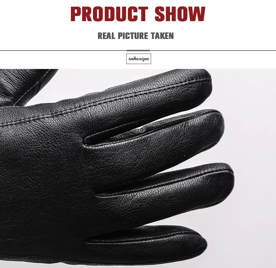 New Deer Skin Gloves Male Winter, Simple Mens Leather Gloves, Soft Men's Gloves, Black Genuine Leather Touch Gloves - 8025