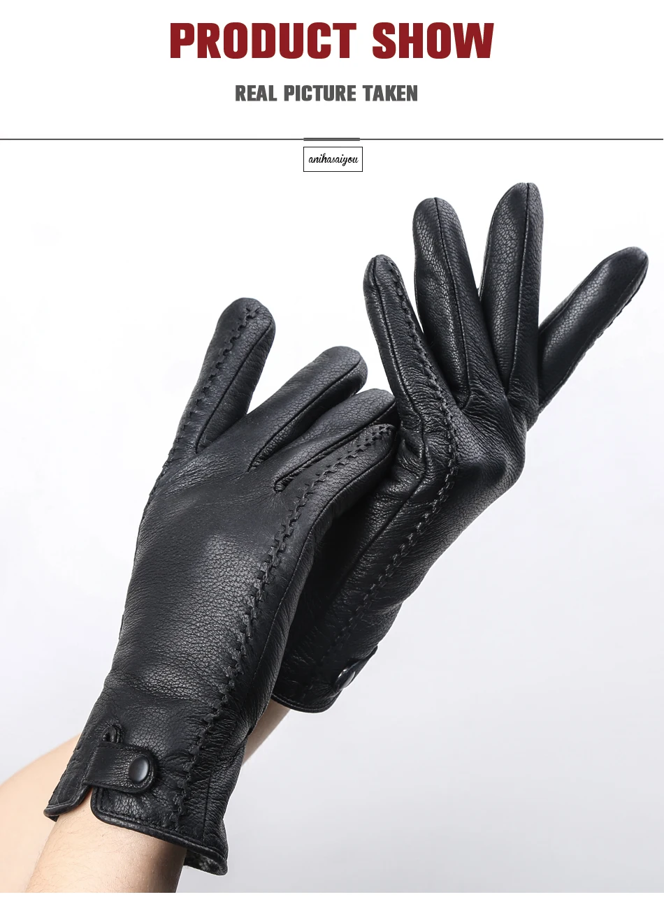 Fashion Buckskin Real Women's Leather Gloves, Comfortable Warm Women's Winter Gloves Cold Protection Gloves for Women - 2265