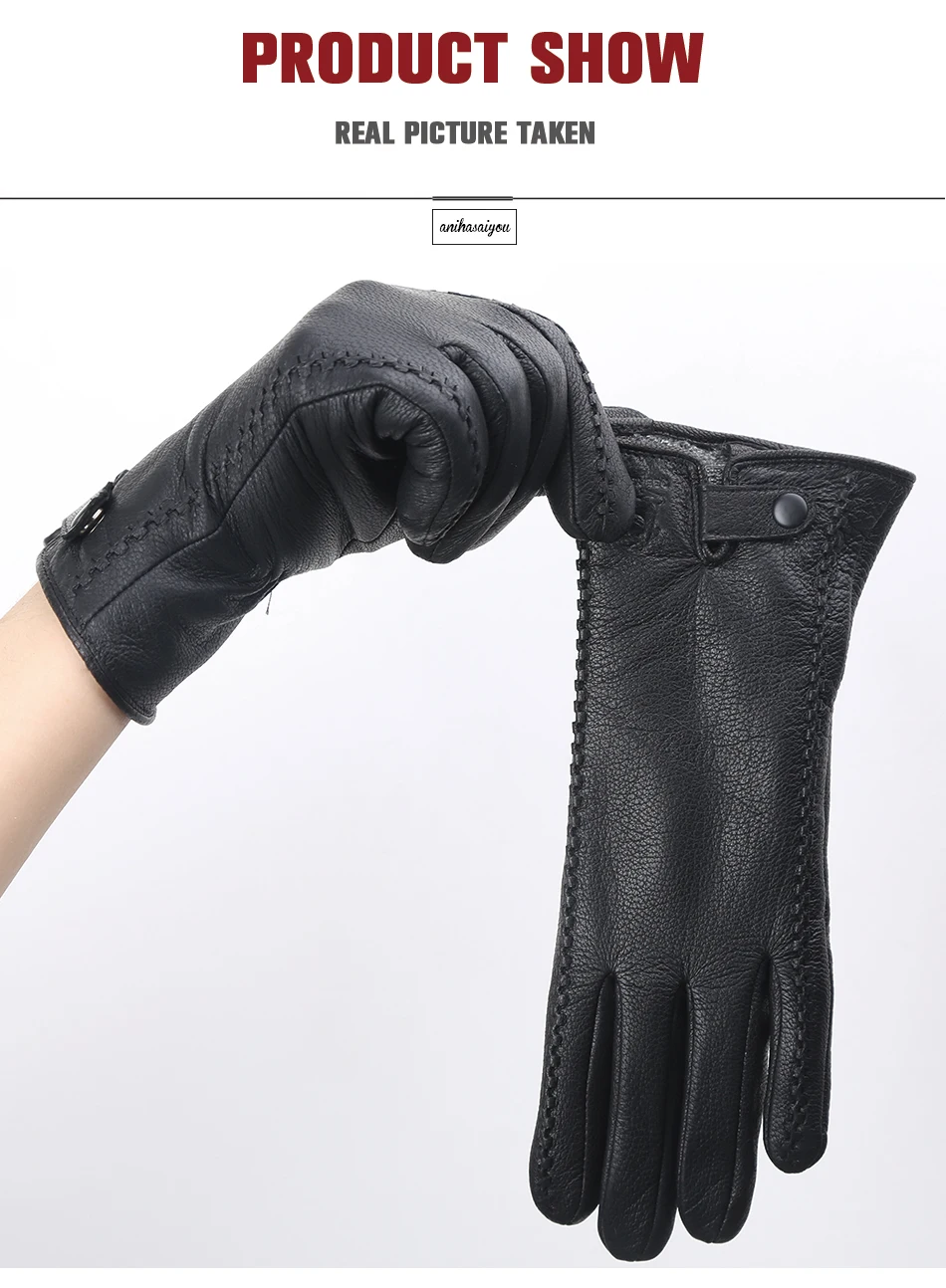 Fashion Buckskin Real Women's Leather Gloves, Comfortable Warm Women's Winter Gloves Cold Protection Gloves for Women - 2265