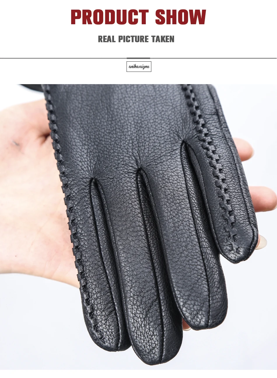 Fashion Buckskin Real Women's Leather Gloves, Comfortable Warm Women's Winter Gloves Cold Protection Gloves for Women - 2265