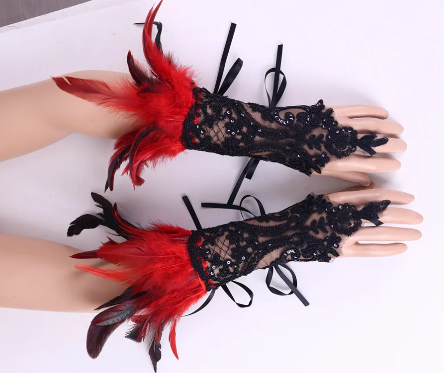 Fashion Feather Sleeve Cuffs Gloves Party Cosplay Lace Wrist Cuffs Fur Sleeve Furry Accessories Carnival Stage Show Costume