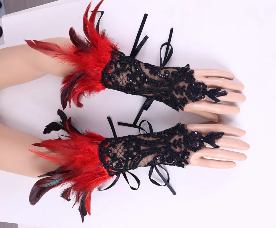 Fashion Feather Sleeve Cuffs Gloves Party Cosplay Lace Wrist Cuffs Fur Sleeve Furry Accessories Carnival Stage Show Costume