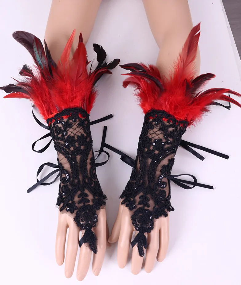 Fashion Feather Sleeve Cuffs Gloves Party Cosplay Lace Wrist Cuffs Fur Sleeve Furry Accessories Carnival Stage Show Costume