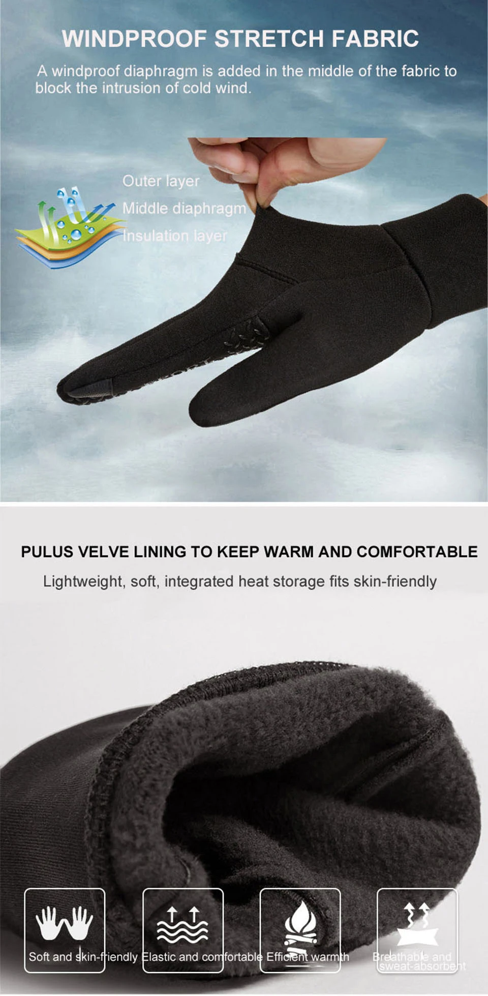 Autumn and Winter Touchscreen Men's and Women's Warm Gloves Plush Outdoor Sports Windproof and Cold Proof Cycling Gloves