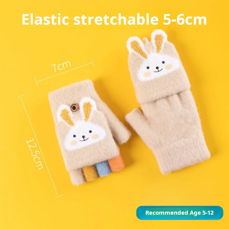 4-11 year old cartoon bunny five finger children's gloves winter thick half finger flip knitted gloves winter new warm gloves